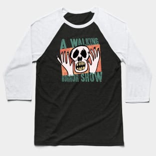 A walking Horror Show Green Baseball T-Shirt